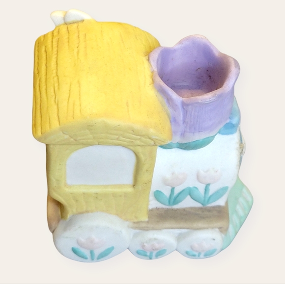 Vtg Candlestick Holders Easter Bunny Rabbit Carrot Ceramic Mini Train 4 Pcs Set - Picture 2 of 10